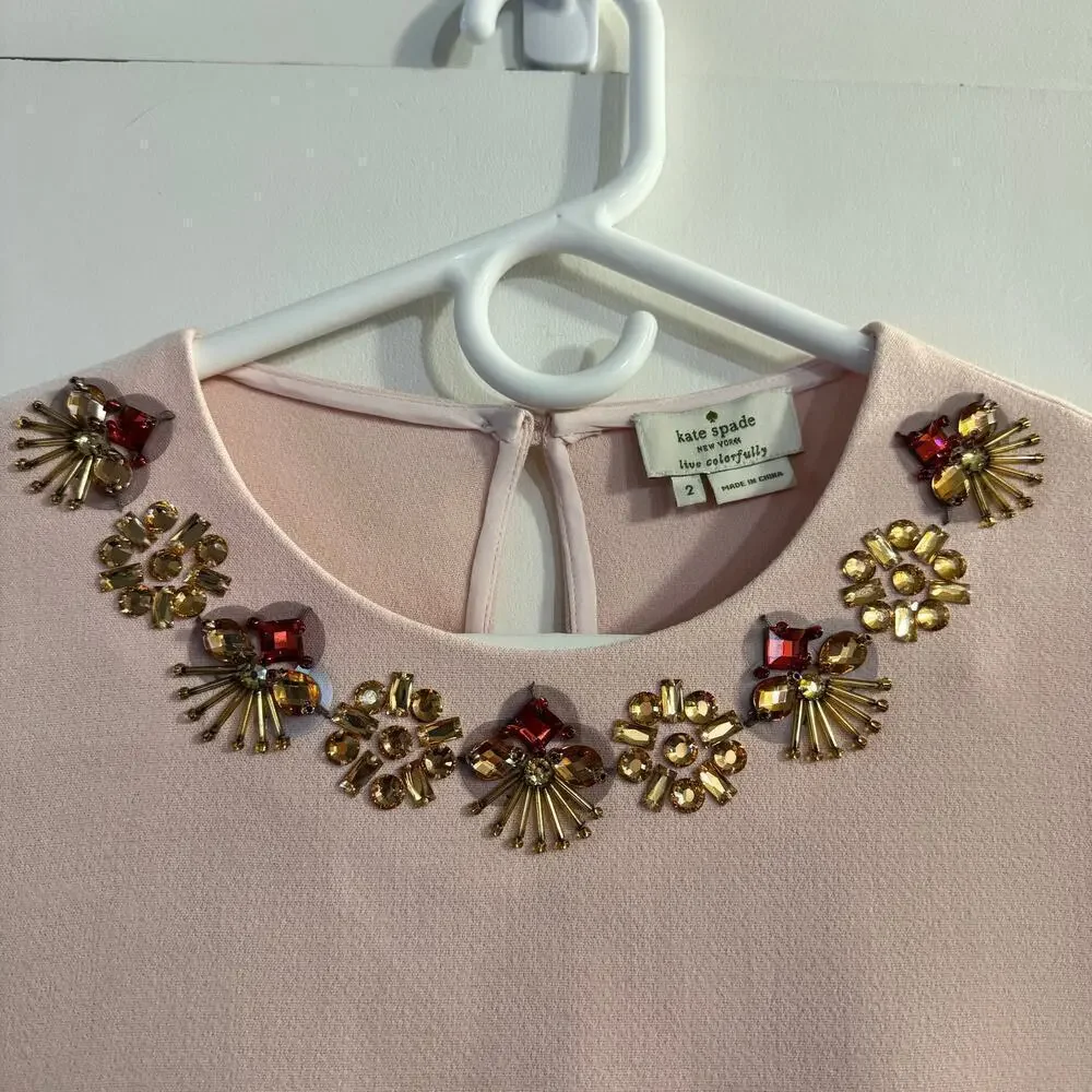 Kate Spade Alexandria Pink Rhinestone Embellished Top Size 2